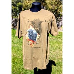 Pamplona Irunea Spain Khaki Toro Bull Tourist Logo Graphic XL Cotton Shirt NOS